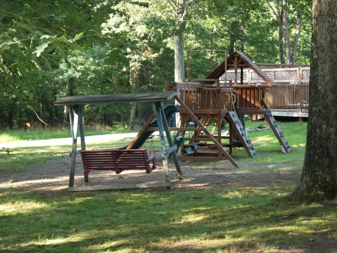 Wooden playground with slide